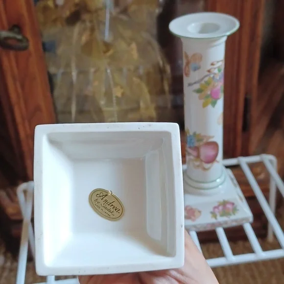 Andrea By Sadek Porcelain Column Candlestick Holders - Set of two 7" tall - Picture 2 of 2